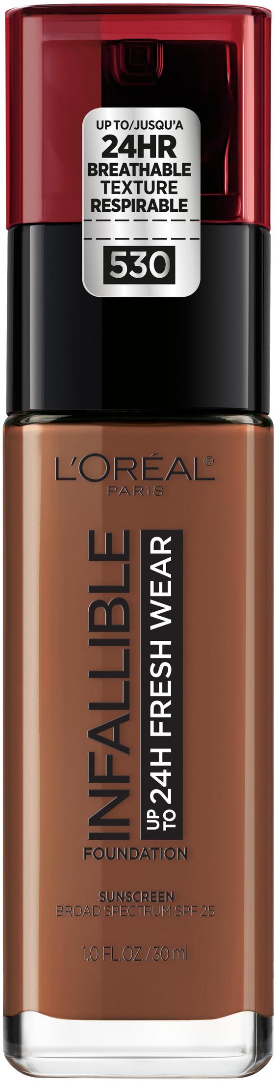 L'Oreal Paris Infallible Fresh Wear 24 Hr Liquid Foundation Makeup, 530 Deep Amber, 1 fl oz - image 1 of 12