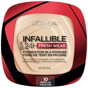 L'Oreal Paris Infallible Fresh Wear 24 Hr Powder Foundation Makeup, 010 Porcelain, 1 fl oz