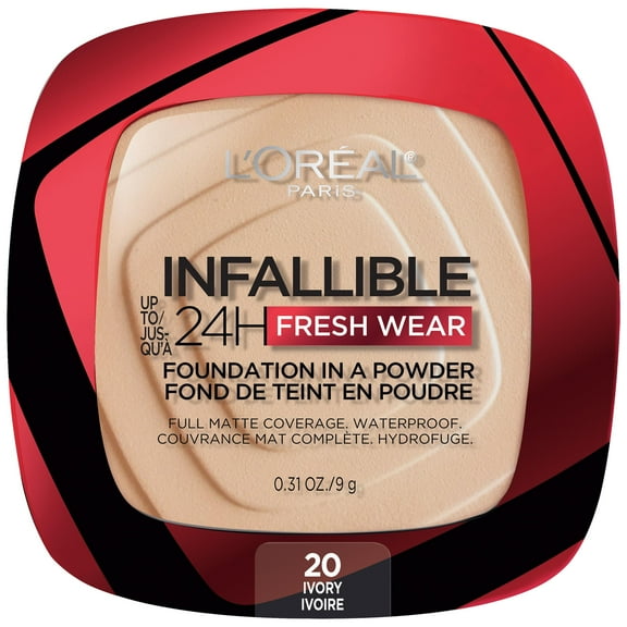 L'Oreal Paris Infallible Fresh Wear 24 Hr Powder Foundation Makeup, 020 Ivory, 1 fl oz
