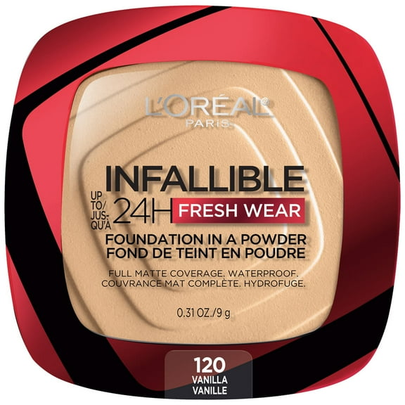 L'Oreal Paris Infallible Fresh Wear 24 Hr Powder Foundation Makeup, 120 Vanilla, 1 fl oz