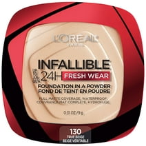 L'Oreal Paris Infallible Fresh Wear 24 Hr Powder Foundation Makeup, 130 True Beige, 1 fl oz