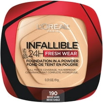 L'Oreal Paris Infallible Fresh Wear 24 Hr Powder Foundation Makeup, 190 Beige Sand, 0.31 oz