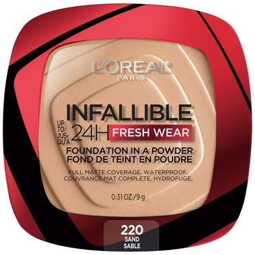 L'Oreal Paris Infallible Fresh Wear 24 Hr Powder Foundation Makeup, 220 Sand, 0.31 oz