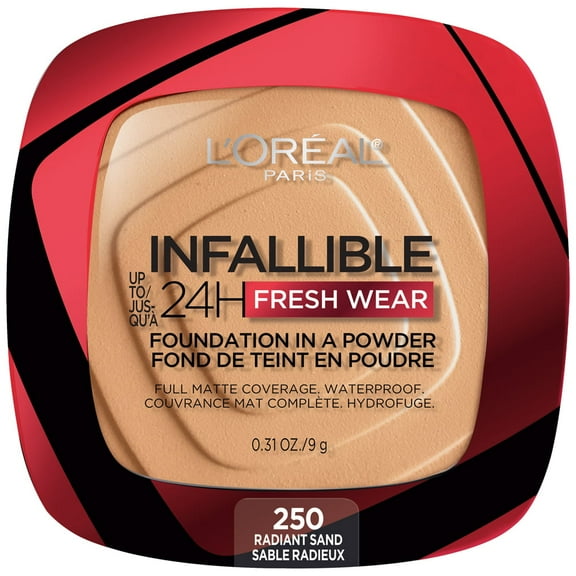 L'Oreal Paris Infallible Fresh Wear 24 Hr Powder Foundation Makeup, 250 Radiant Sant, 0.31 oz