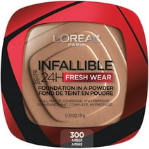 L'Oreal Paris Infallible Fresh Wear 24 Hr Powder Foundation Makeup, 300 Amber, 0.31 oz