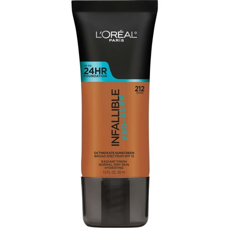 L'Oreal Paris Infallible Pro-Glow Liquid Foundation Makeup, SPF 15, 212 Cocoa, 1 fl oz