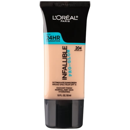 L'Oreal Paris Infallible Pro-Glow Liquid Foundation Makeup, SPF 15, 204 Natural Buff, 1 fl oz