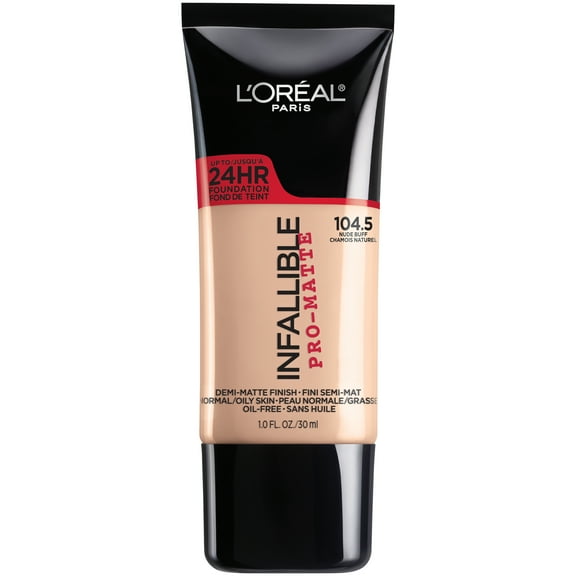 L'Oreal Paris Infallible Pro-Matte Blendable Foundation, Oil Free, 104.5 Nude Buff, 1 fl. oz.