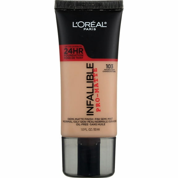 L'Oreal Paris Infallible Pro-Matte Foundation, Natural Buff [103] 1 oz (Pack of 4)