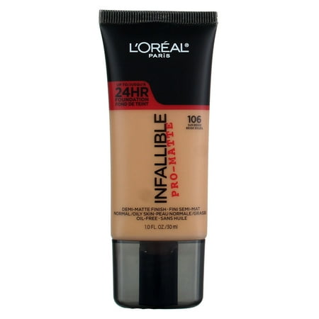 L'Oreal Paris Infallible Pro-Matte Foundation, Sun Beige [106] 1 oz (Pack of 4)