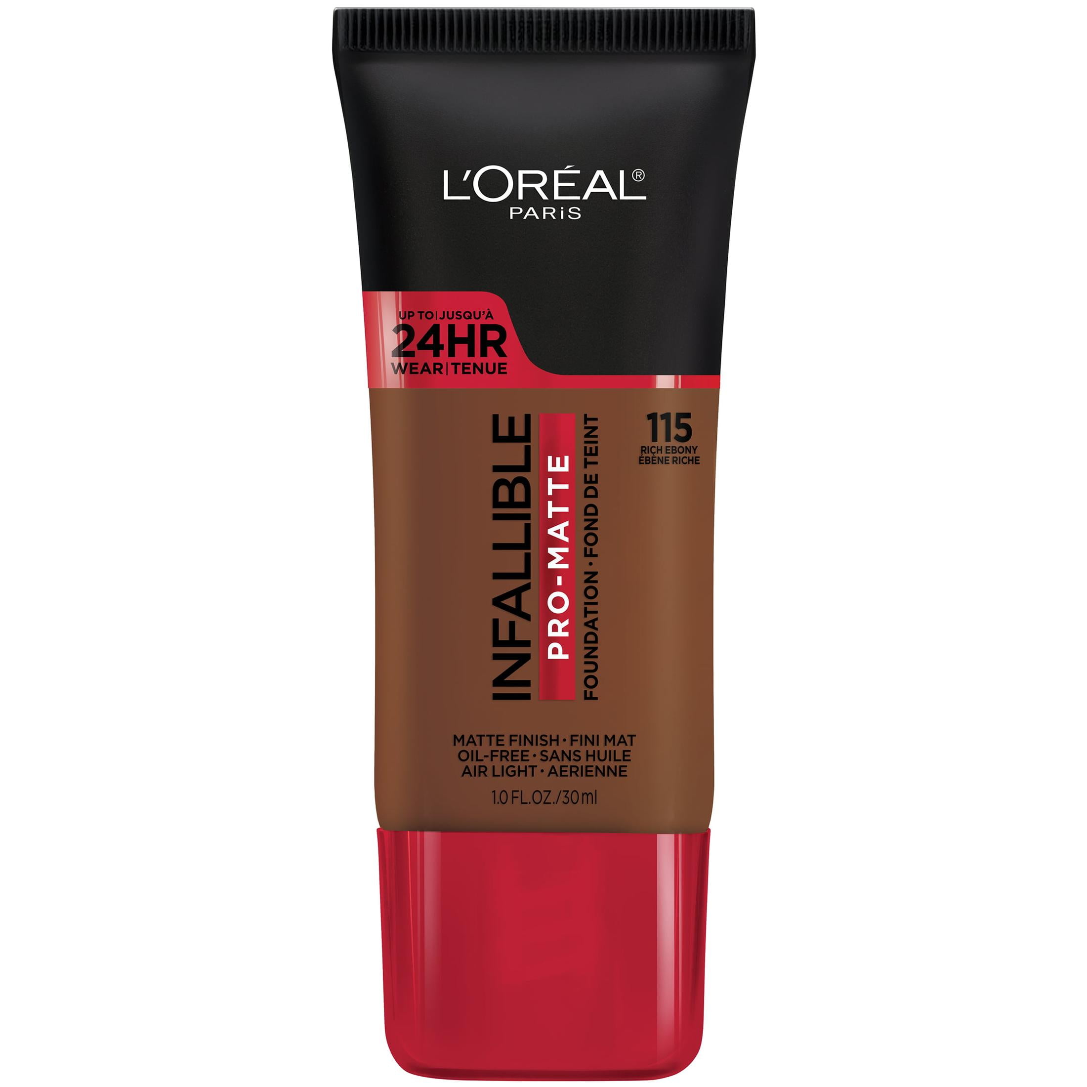 L'Oreal Paris Infallible Pro Matte Liquid Foundation Makeup, 115 Rich Ebony, 1 fl oz