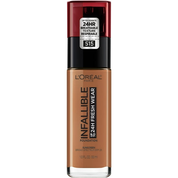 L'Oreal Paris Infallible Up to 24HR Fresh Wear Liquid Foundation Makeup, 515 Copper, 1 fl oz