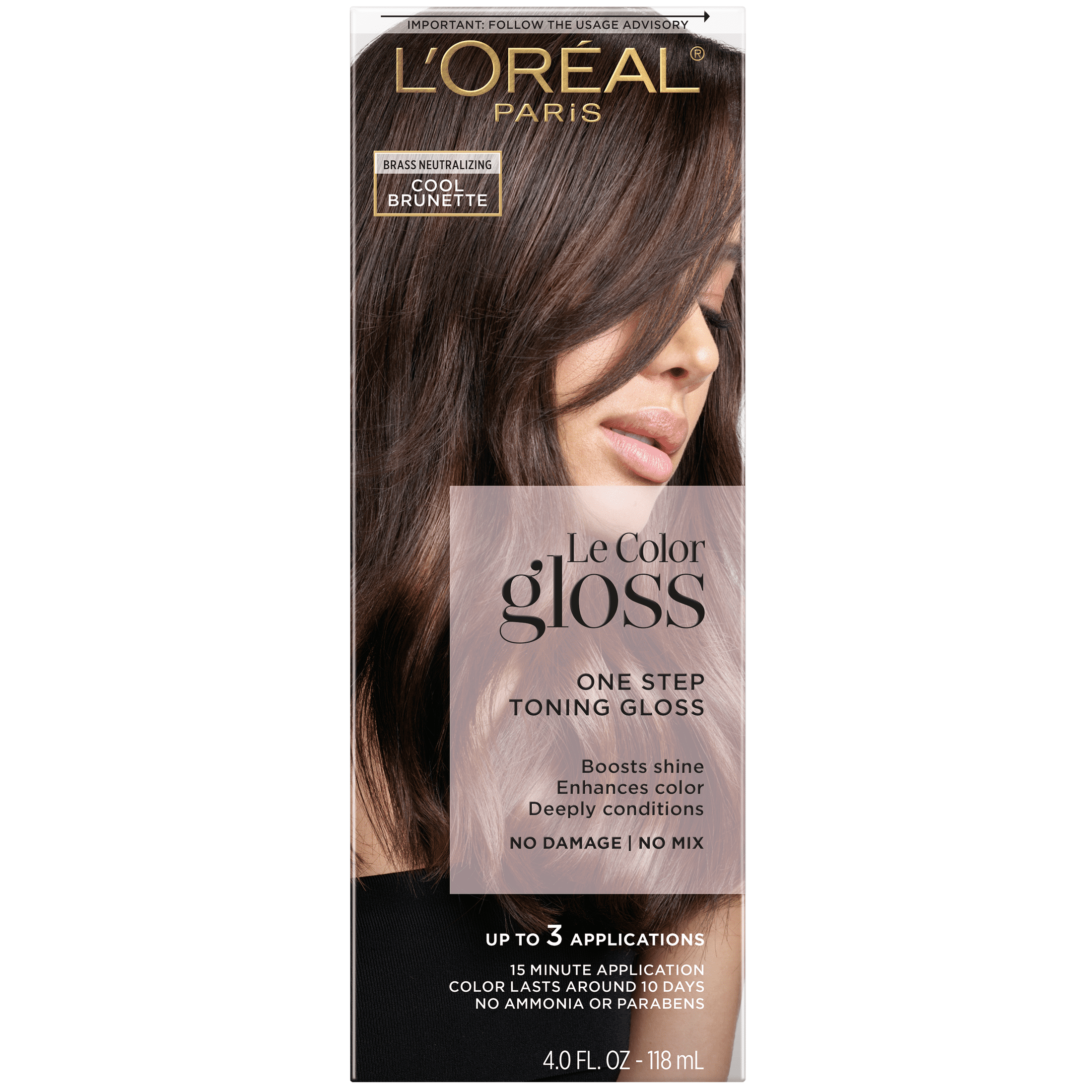 L'Oreal Paris Le Color Gloss One Step Toning Gloss Hair Color, 3 Cool Brunette, 4 fl oz