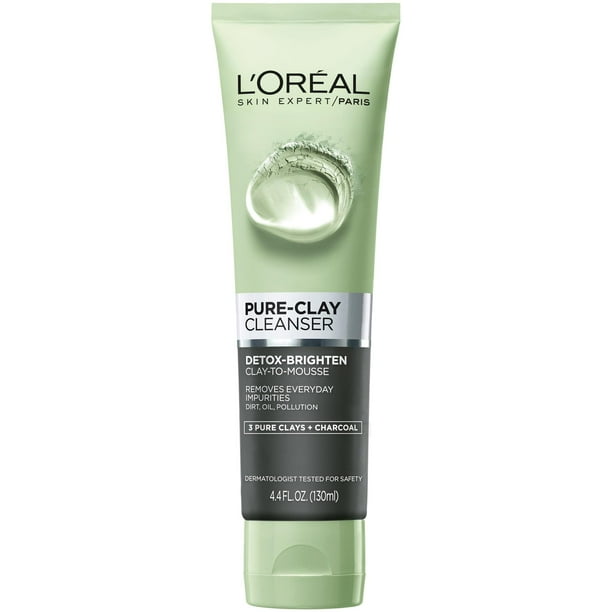 L'Oreal Paris Pure Clay Facial Cleanser Detox Brighten, Wash Face