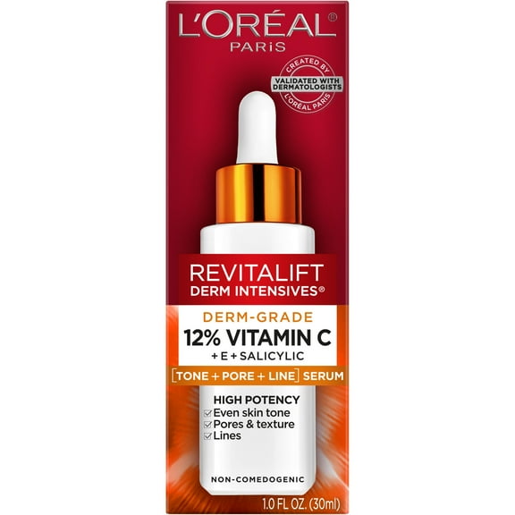 L'Oreal Paris Revitalift 12 percent Pure Vitamin C, E, Salicylic Acid Serum, Brightening, 1 fl oz