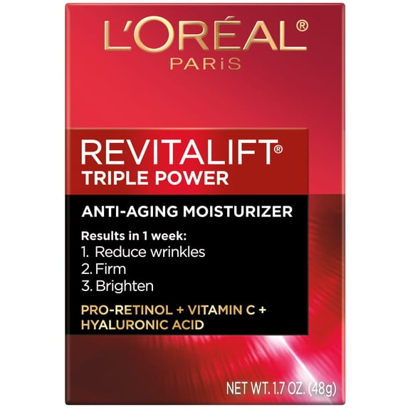 L'Oreal Paris Revitalift Triple Power Anti-Aging Face Moisturizer, Pro Retinol, Hyaluronic Acid & Vitamin C to Reduce Wrinkles, Firm & Brighten Skin, 1.7 oz