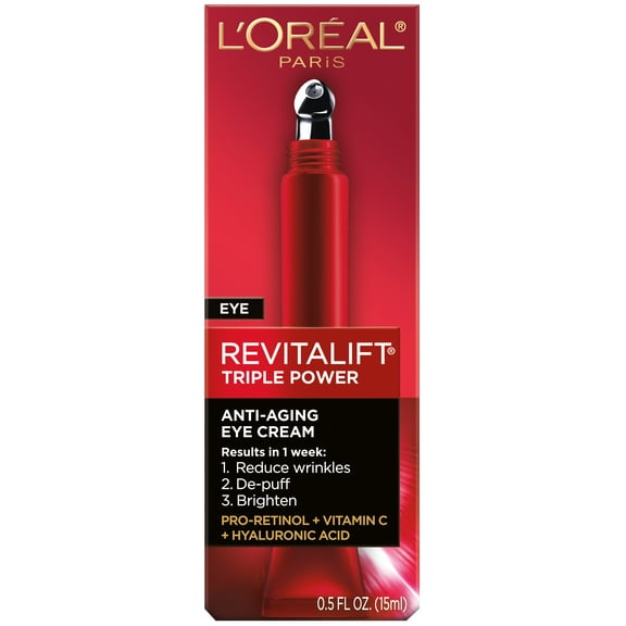 L'Oreal Paris Revitalift Triple Power Eye Treatment, Reduces Wrinkles, 0.5 fl oz
