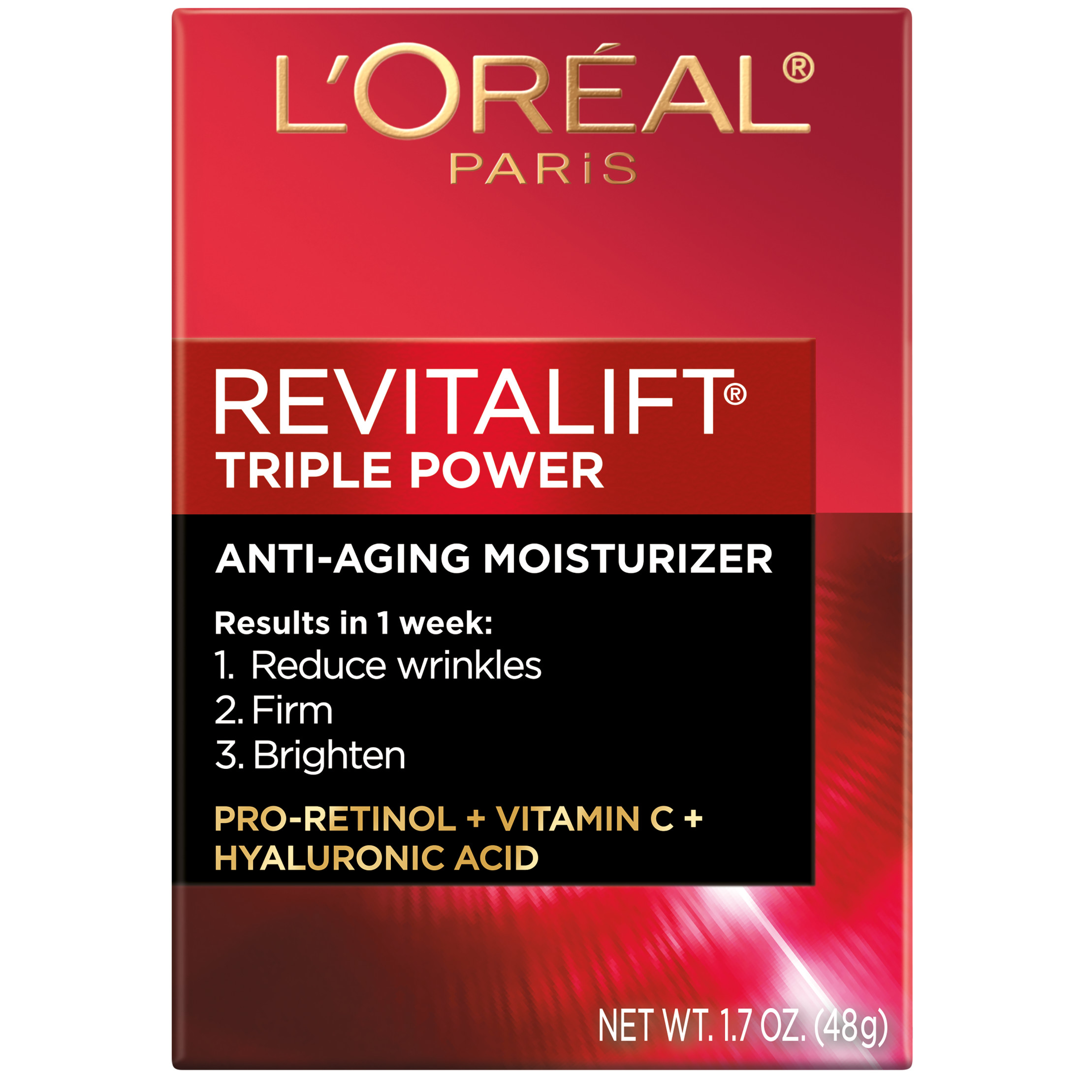 L'Oreal Paris Revitalift Triple Power Anti-Aging Face Moisturizer, Pro Retinol, Hyaluronic Acid & Vitamin C to Reduce Wrinkles, Firm & Brighten Skin, 1.7 oz