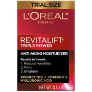 LOreal Paris Revitalift Triple Power Anti-Aging Face Moisturizer Travel Size, Pro Retinol, Hyaluronic Acid & Vitamin C, Reduce Wrinkles, 0.5oz
