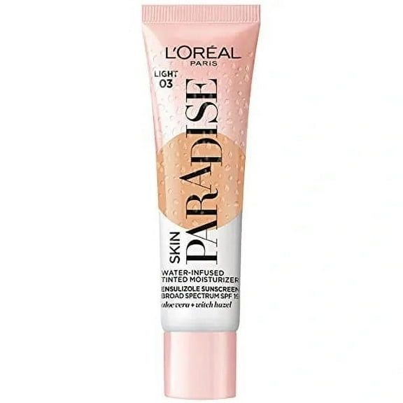 L'Oreal Paris Skin Paradise Water-infused Tinted Moisturizer with Broad Spectrum SPF 19 sunscreen lightweight, natural coverage up to 24h hydration for a fresh, glowing complexion