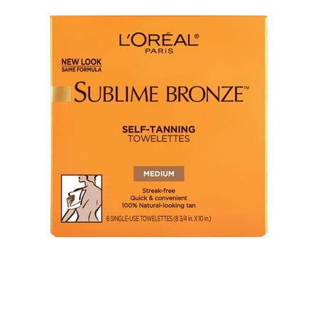 L'Oreal Paris Sublime Bronze Self-Tan Towelettes, Gradual Self Tanner, 6 Count Kit