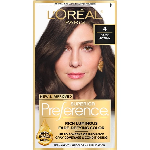 L'Oreal Paris Superior Preference Fade-Defying Permanent Hair Color, 4 Dark Brown, 1 Kit