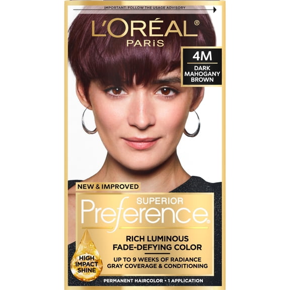 L'Oreal Paris Superior Preference Fade-Defying Permanent Hair Color, 4M Dark Mahogany Brown, 1 Kit