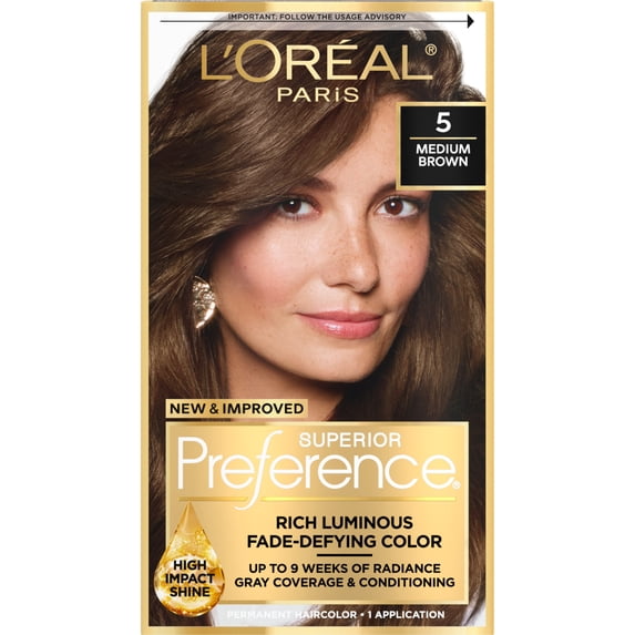 L'Oreal Paris Superior Preference Fade-Defying Permanent Hair Color, 5 Medium Brown, 1 Kit