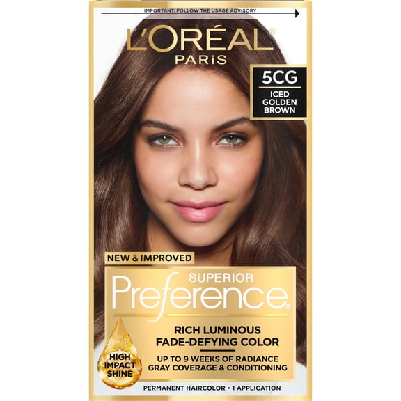 L'Oreal Paris Superior Preference Fade-Defying Permanent Hair Color, 5CG Iced Golden Brown, 1 kit
