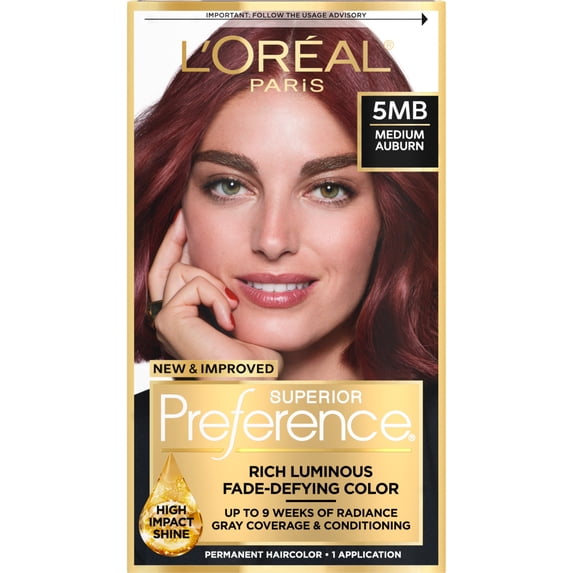 L'Oreal Paris Superior Preference Fade-Defying Permanent Hair Color, 5MB Medium Auburn, 1 kit