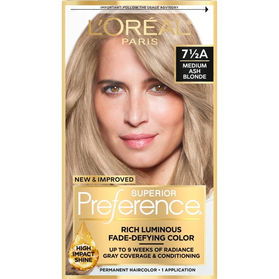 L'Oreal Paris Superior Preference Fade-Defying Permanent Hair Color, 7.5A Medium Ash Blonde, 1 Kit