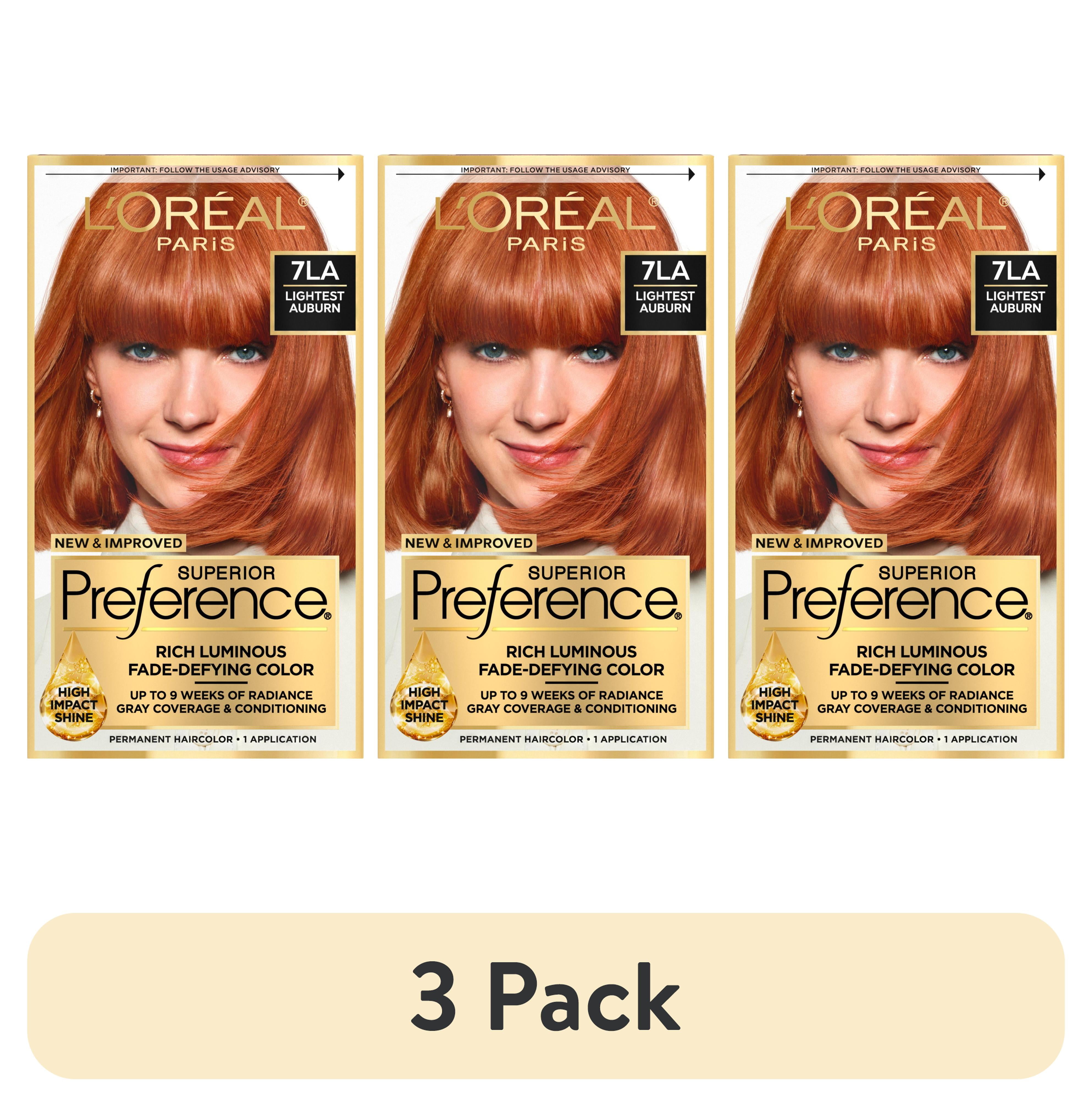 (3팩) 로레알 파리 슈페리어 프리퍼런스 페이드 디파잉 유니섹스 퍼머넌트 헤어 컬러, 7LA 라이트티스트 어번, 키트 1개