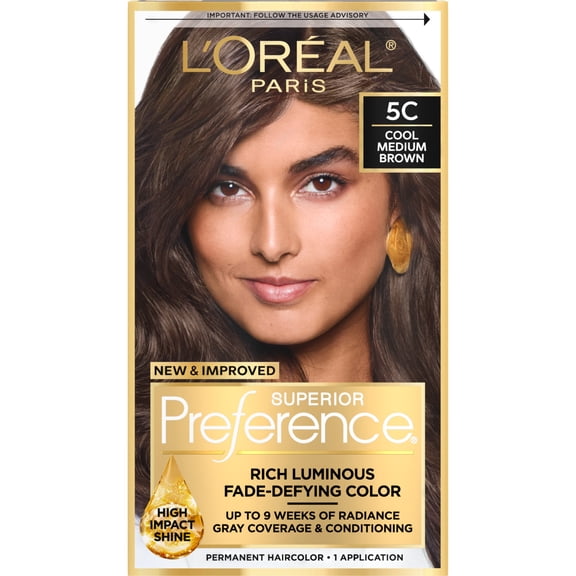 L'Oreal Paris Superior Preference Fade-Defying Permanent Hair Color, Cool Medium Brown, 1 kit