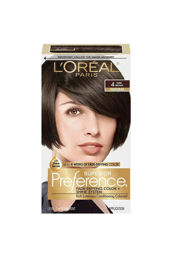 L'Oreal Paris Superior Preference Fade-Defying + Shine Permanent Hair Color, 4 Dark Brown