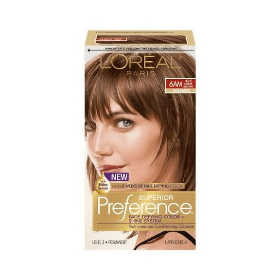 L'Oreal Paris Superior Preference Fade-Defying + Shine Permanent Hair Color, 6AM Light Amber Brown, Pack of 3, Hair Dye