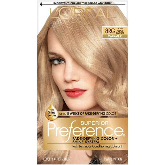 L'Oreal Paris Superior Preference Fade-Defying Shine Permanent Hair Color, 8RG Rose Gold, 1 kit