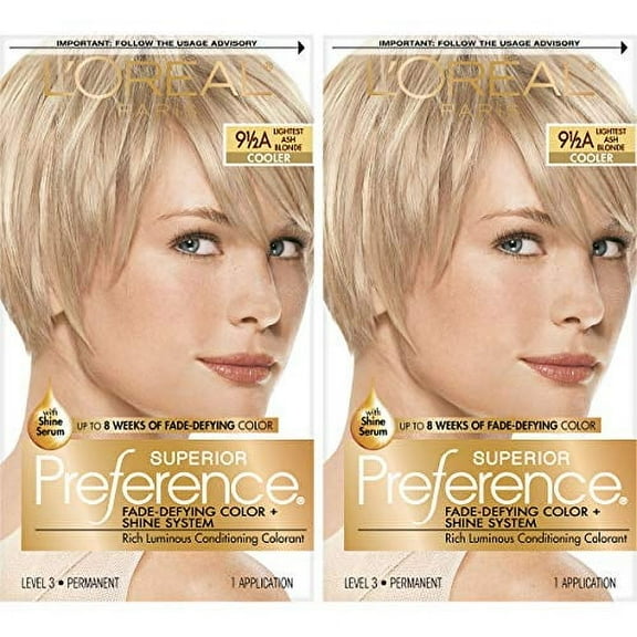 L'Oreal Paris Superior Preference Fade-Defying + Shine Permanent Hair Color, 9.5A Lightest Ash Blonde Dye, 2 Pack