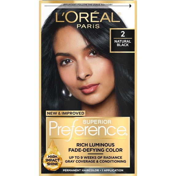L'Oreal Paris Superior Preference Fade-Defying Shine Permanent Hair Color, Natural Black, 1 Kit