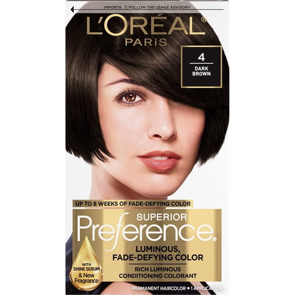 L'Oreal Paris Superior Preference Fade-Defying + Shine Permanent Hair Color - Radiant 4 Dark Brown Shade, Alluring Pack of 1! Bring Life to Your Hair with this Brilliant Hair Dye!