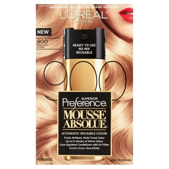 L'Oreal Paris Superior Preference Mousse Absolue 900 Pure Light Blonde Permanent Haircolor, 3.2 oz