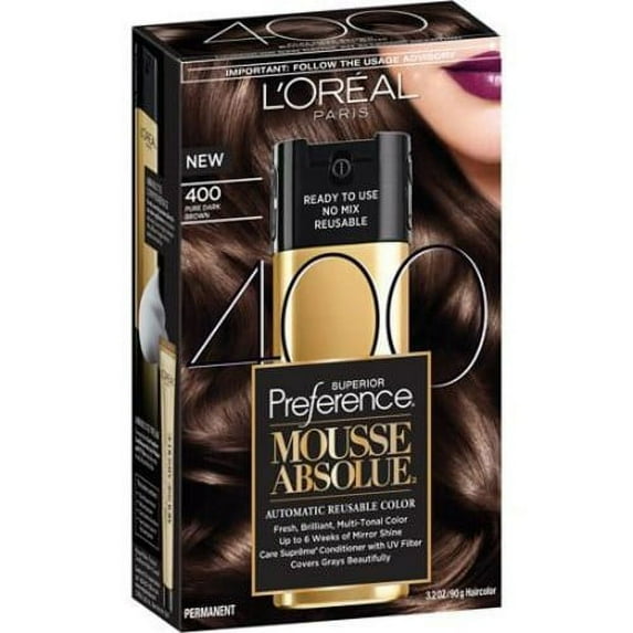 L'Oreal Paris Superior Preference Mousse Absolue Hair Color Kit, 500 Pure Medium Brown, 400 Pure Dark Brown