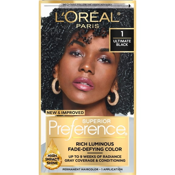 L'Oreal Paris Superior Preference Permanent Fade-Defying Hair Color, 1.0 Ultimate Black, 1 Kit