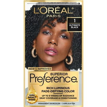 L'Oreal Paris Superior Preference Permanent Fade-Defying Hair Color, 1.0 Ultimate Black, 1 Kit