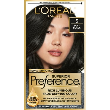 L'Oreal Paris Superior Preference Permanent Hair Color, 3 Soft Black, Fade-Defying, 1 kit