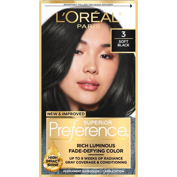 L'Oreal Paris Superior Preference Permanent Hair Color, 3 Soft Black, Fade-Defying, 1 kit