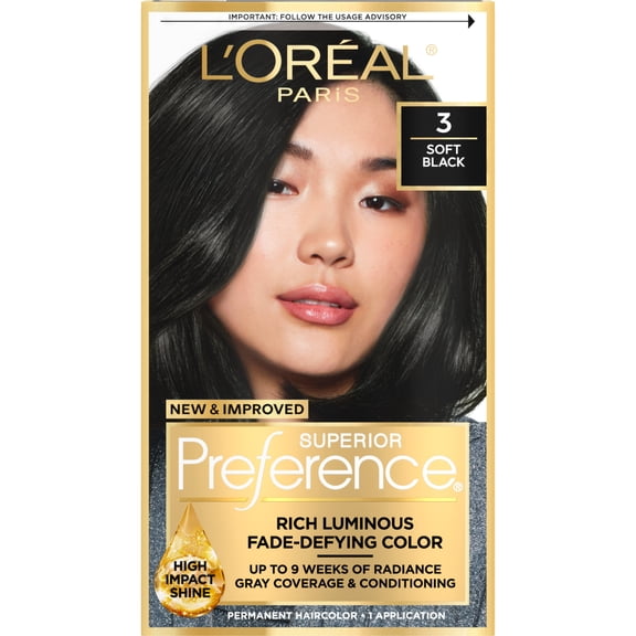L'Oreal Paris Superior Preference Permanent Hair Color, 3 Soft Black, Fade-Defying, 1 kit
