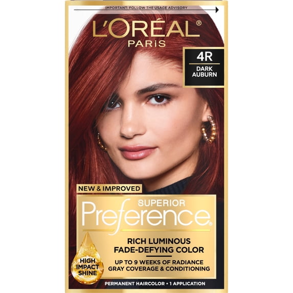 L'Oreal Paris Superior Preference Permanent Hair Color, 4R Dark Auburn, Fade-Defying, 1 kit