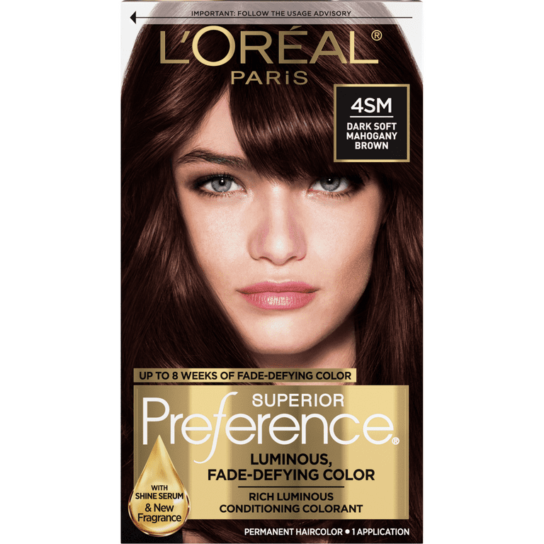 L'Oreal Paris Superior Preference Permanent Hair Color, 4SM Dark Soft  Mahogany Brown