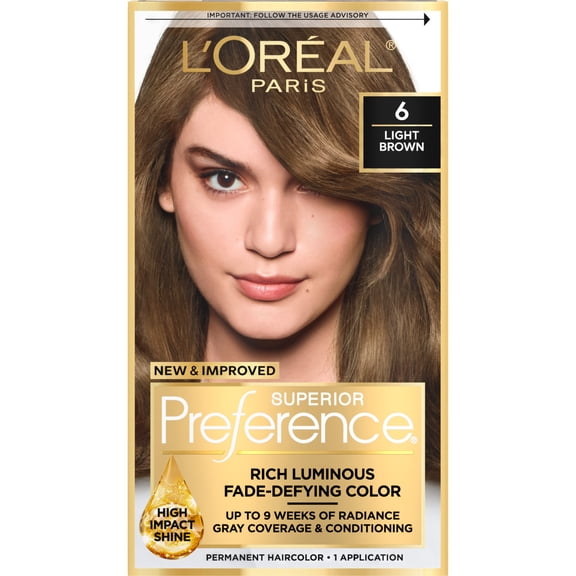 L'Oreal Paris Superior Preference Permanent Hair Color, 6 Light Brown, Fade-Defying, 1 kit