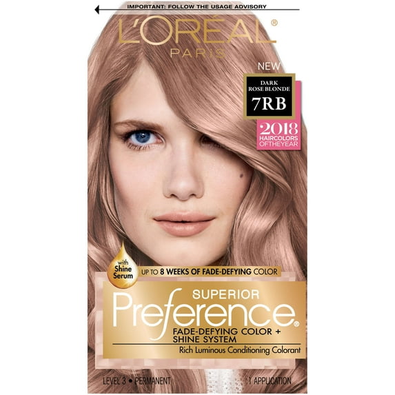 L'Oreal Paris Superior Preference Permanent Hair Color, 7RB Dark Rose Blonde, 1 Kit